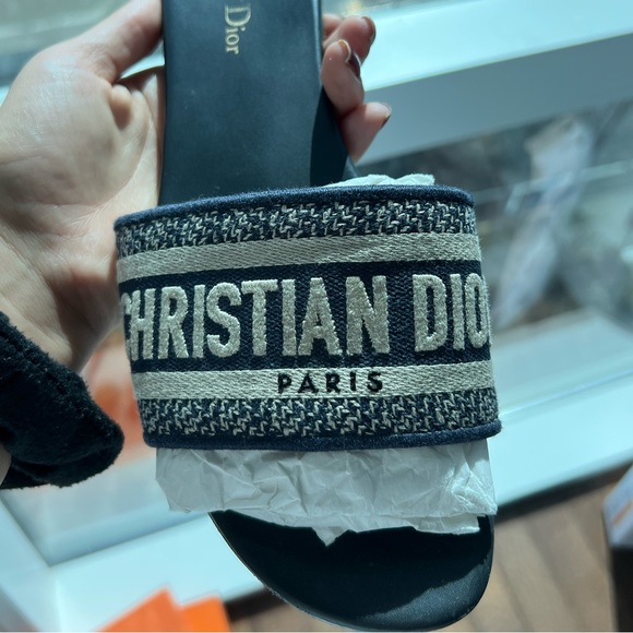 Dior DWAY Slide Deep Blue Embroidered Cotton Sz 40 - Picture 4 of 7